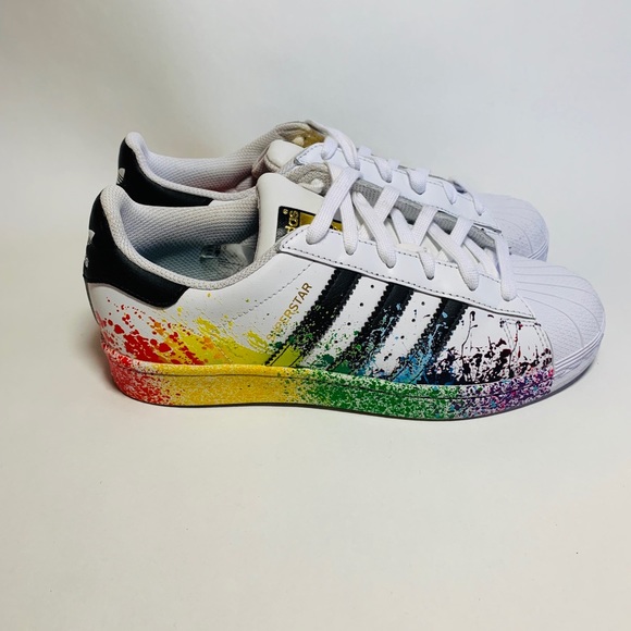 adidas superstar rainbow paint splatter